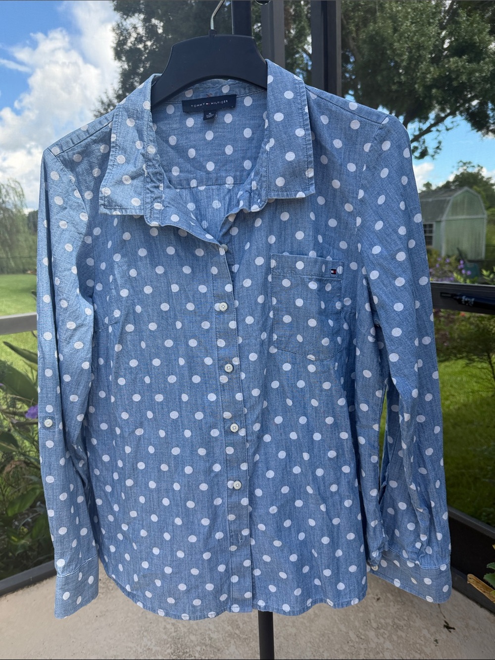 Tommy Hilfiger cotton Blue Polka Dot Button-Down Shirt XL/TG/XG